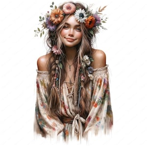 Boho bloemenmeisje clipart | Grillige boho bloemenmeisje clipartbundel 01 | 10 hoogwaardige ontwerpen | Bloemsierkunst | Afdrukbare items | Commercieel gebruik