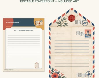 Pen Pal Stationery Creator Kit, Editable PowerPoint, Classroom Mail Templates, Vintage Postal PNG Clipart