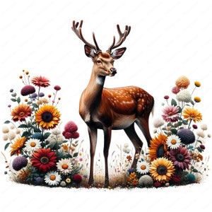Floral Hirsch Clipart Bundle: Elegante Waldtier Kunst (digitaler Download)