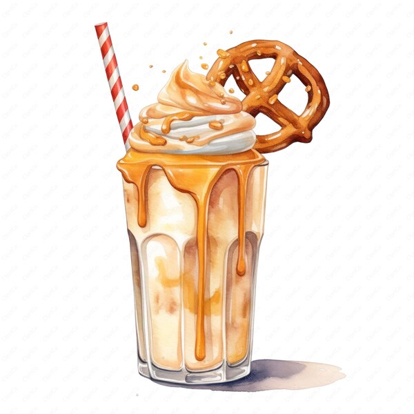 Milkshake Clipart | Pretzel Milkshake Clipart Bundle | 10 High-Quality Images | Dessert Art | Printables | Commercial Use