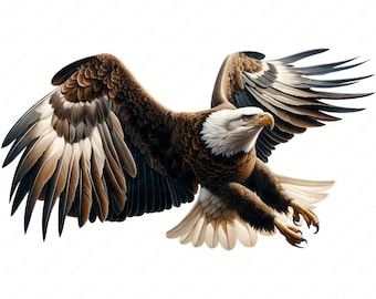 Flying Bald Eagle | Dynamic Bald Eagle Clipart Bundle | 10 High-Quality Images | Bird in Flight Art | Printables | Commercial Use