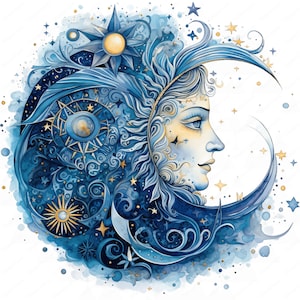Mystical Moon Clipart Bundle: Lunar Magic Art (Digital Download)