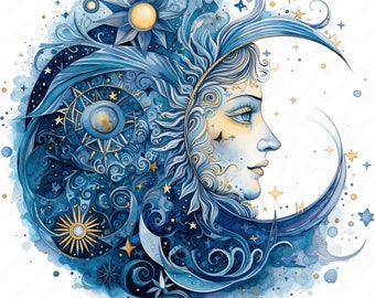Mystical Moon Clipart Bundle: Lunar Magic Art (Digital Download)