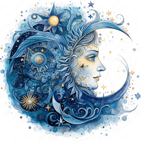 Mystical Moon Clipart | Enchanting Mystical Moon Clipart Bundle | 10 High-Quality Designs | Lunar Magic Art | Printables | Commercial Use