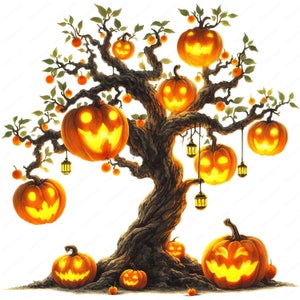 Spooky Pumpkin Tree Clipart Bundle: Halloween Art (Digital Download)