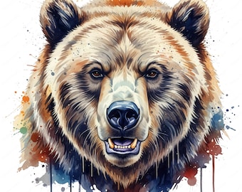 Grizzlybeer clipart, 10 png-ontwerpen, aquarel wildlife-graphics, instant download, commercieel gebruik