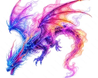 Rainbow Dragon Clipart, Fantasy Mythical Creature PNG JPG (Digital Art)