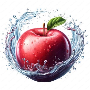Clipart de manzana / Paquete de imágenes prediseñadas de salpicaduras de manzana vívidas y elegantes / 10 diseños de alta calidad / Arte de frutas / Imprimibles / Uso comercial