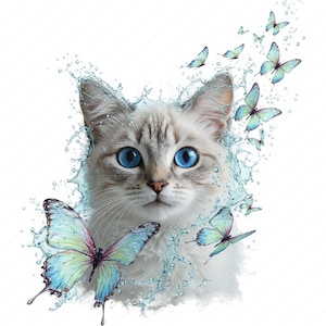 Fantasy Katze Clipart | Schmetterling Ästhetisches PNG Bundle | 10 hochwertige Designs | Sublimationskunst | Kommerzielle Nutzung