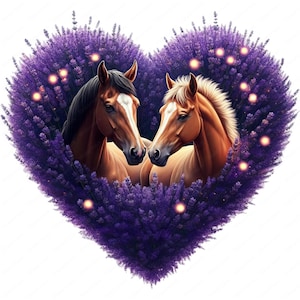 Clipart de Cavalo Romântico | Pacote PNG de Natureza de Coração | 10 Designs de Alta Qualidade | Arte Digital | Uso Comercial