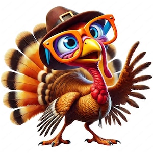 Cartoon Turkije Clipart | Leuke cartoon kalkoen clipartbundel | 10 hoogwaardige ontwerpen | Thanksgiving-kunst | Afdrukbare items | Commercieel gebruik afbeelding 1