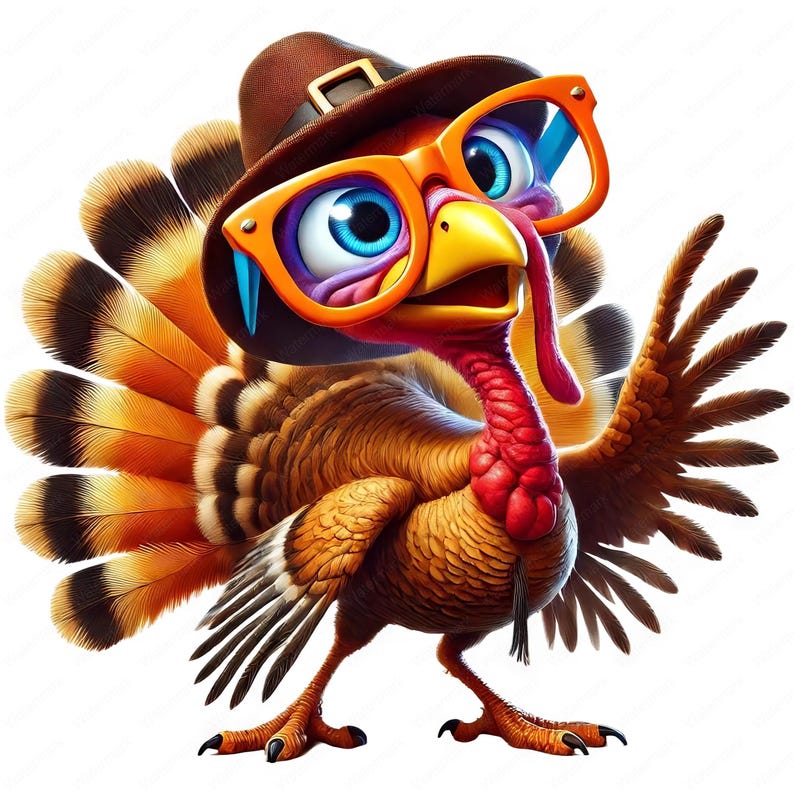 Cartoon Turkije Clipart | Leuke cartoon kalkoen clipartbundel | 10 hoogwaardige ontwerpen | Thanksgiving-kunst | Afdrukbare items | Commercieel gebruik afbeelding 1