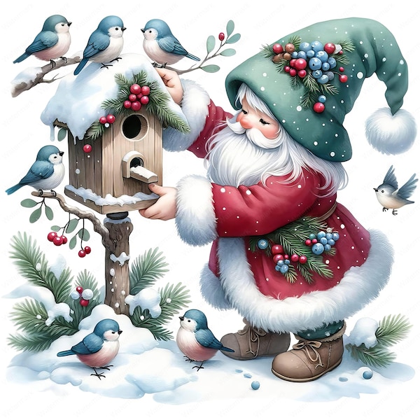 Clipart de gnomos de Navidad / Encantador paquete de imágenes prediseñadas de gnomos de Navidad 03 / 10 diseños de alta calidad / Arte navideño / Imprimibles / Uso comercial