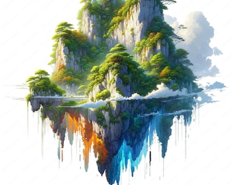 Dreamy Floating Island Clipart: Fantasy Landscape Art (Digital Download)