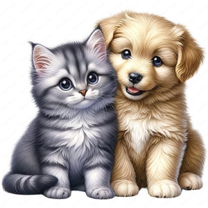 Cat Dog Clipart | Heartwarming Cat & Dog Friendship Clipart Bundle | 10 High-Quality Designs | Pet Art | Printables | Commercial Use