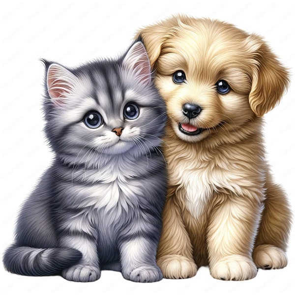 Cat Dog Friendship Clipart | Adorable Friendship Clipart Bundle | 10 High-Quality Images | Animal Friends Art | Printables | Commercial Use