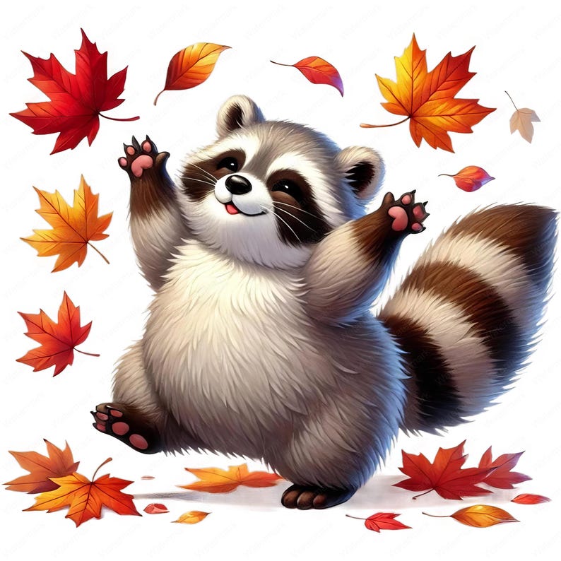 Autumn Raccoon Clipart | Fall Leaves, Woodland Art (digital Download ...