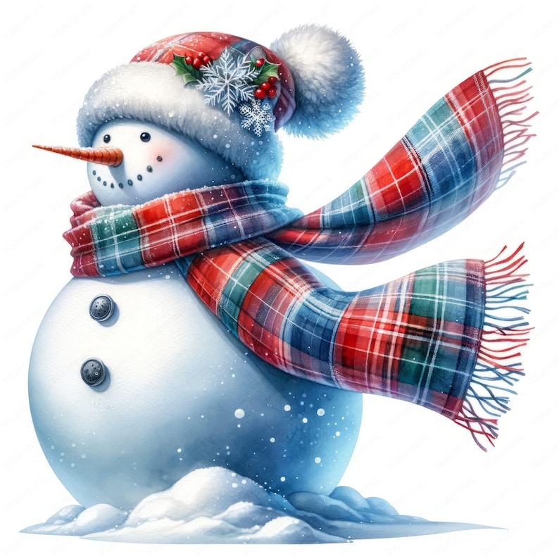 Clipart de muñeco de nieve navideño / Paquete de clipart de muñeco de nieve navideño festivo / 10 diseños de alta calidad / Arte de invierno / Imprimibles / Uso comercial imagen 1