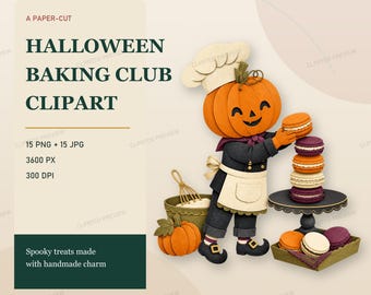 Halloween Baking Clipart Bundle, 15 Papercut Spooky Bakery PNG Designs