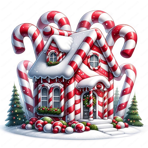 Candy Cane House Clipart | Candy Cane Clipart Bundle | 10 High-Quality Images | Gingerbread Art | Printables | Commercial Use