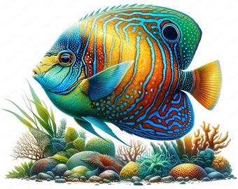 Imágenes prediseñadas de peces marinos vibrantes / Arte marino imprimible (descarga digital)
