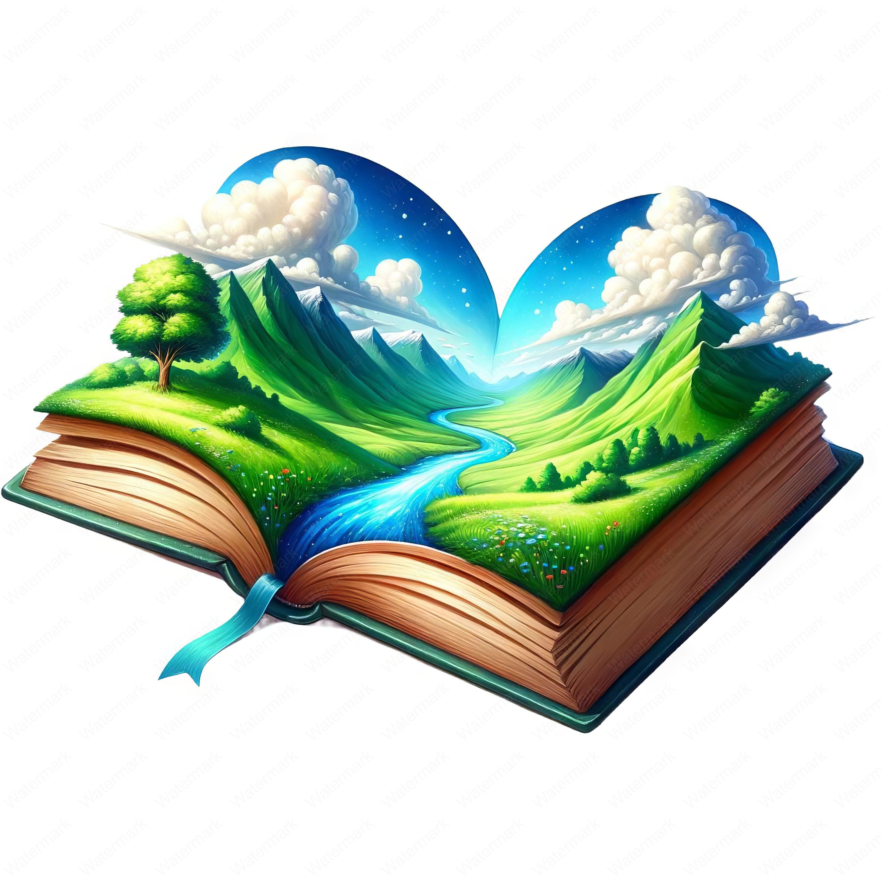 Magical Open Book Clipart: Fantasy Landscape Art (digital Download) - Etsy