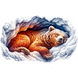 Hibernating Bear Clipart Bundle: Cozy Winter Animal Art (Digital Download)
