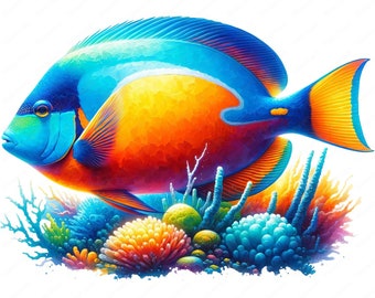 Clipart de peces marinos vibrantes: diseños de arte marino (descarga digital)