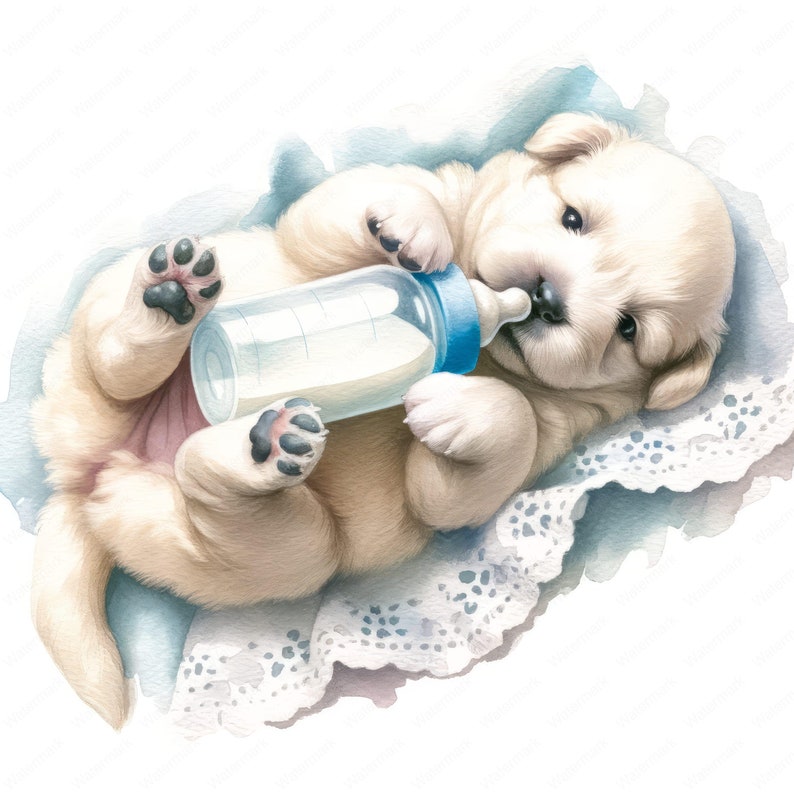 Baby Puppy with Baby Bottle Clipart 10 High-Quality Images Nursery Decor Cute Dog Illustrations Digital Prints Commercial Use zdjęcie 6