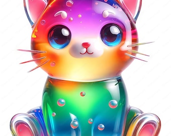 Playful Jelly Cat Clipart Bundle: Vivid Animal Art (Digital Download)