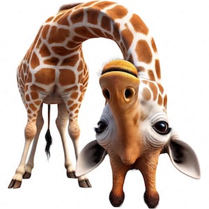 Quirky Giraffe Clipart: Cartoon PNG Bundle (Digital Download)