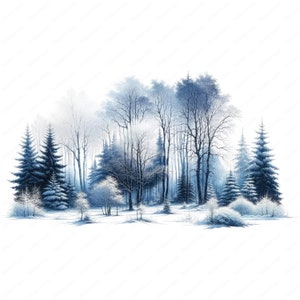 Imágenes prediseñadas del bosque de invierno / Paquete de imágenes prediseñadas del bosque de invierno místico / 10 diseños de alta calidad / Arte del bosque nevado / Imprimibles / Uso comercial