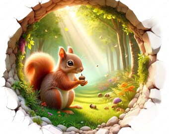3D Eichhörnchen Clipart Bundle: Wald Art Printables (Kommerzielle Nutzung) (Digitaler Download)