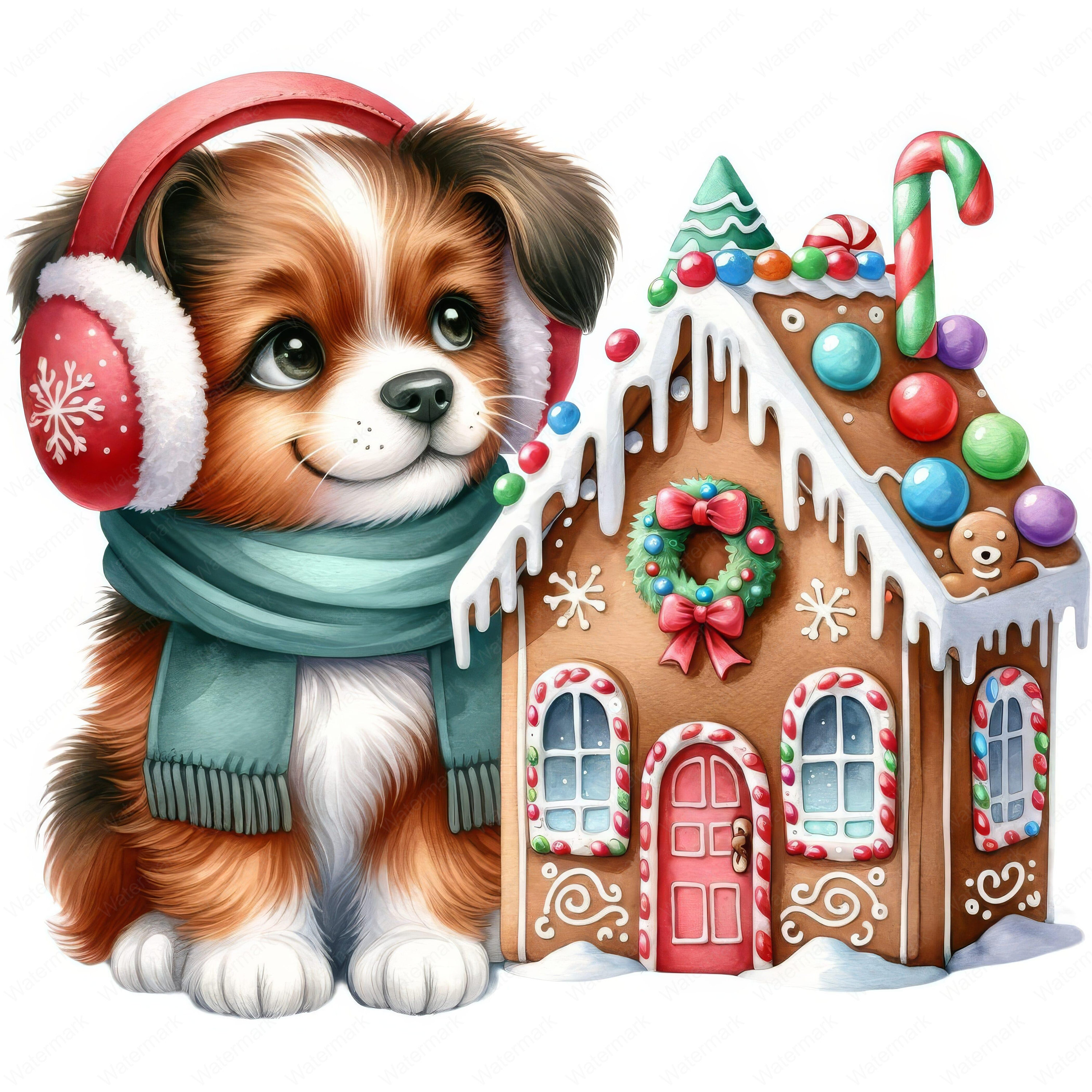 Clipart kersthond: feestelijke hondenontwerpen (digitale download) - Etsy  België, image size:3000x3000