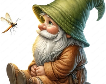 Whimsical Garden Gnome Clipart: Fantasy Art Printables (Digital Download)