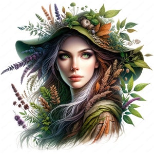 Herbal Witch Clipart | Pacote de clipart de bruxa de ervas encantadas | 10 designs de alta qualidade | Arte de fantasia | Imprimíveis | Uso comercial