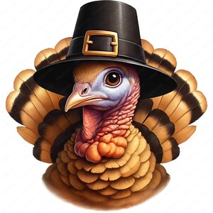Charming Turkey Clipart | Pilgrim Hat Turkey Clipart Bundle | 10 High ...