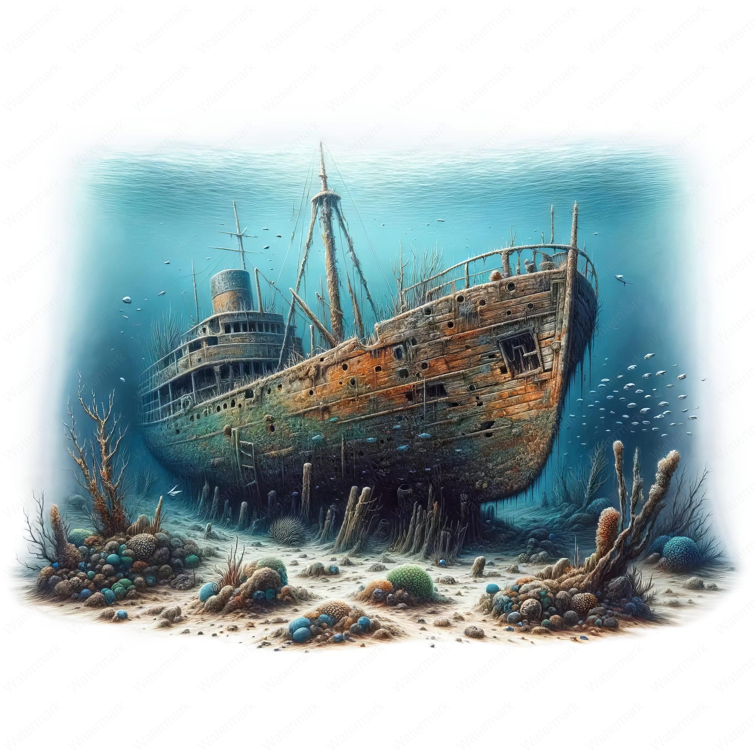 沈没船のクリップアート：航海アートバンドル（デジタルダウンロード