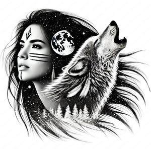 Native Spirit Clipart | Fantasy Dubbelexponering PNG-paket | Eterisk konst | Kommersiellt bruk bild 2