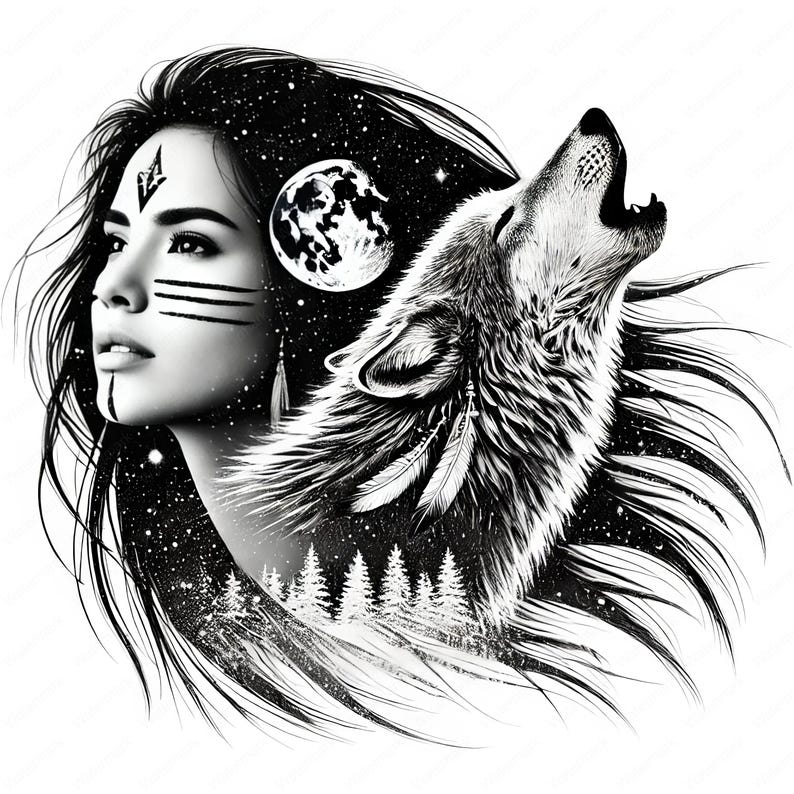 Native Spirit Clipart | Fantasy Dubbelexponering PNG-paket | Eterisk konst | Kommersiellt bruk bild 2