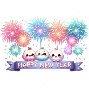 Clipart di felice anno nuovo / Pacchetto clipart di fuochi d'artificio / 10 disegni di alta qualità / Arte dei fuochi d'artificio / Stampabili / Uso commerciale