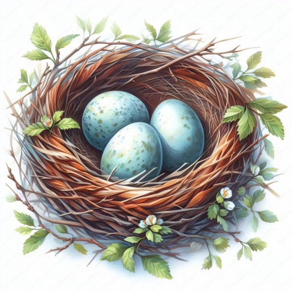 Bird's Nest with Eggs Clipart | 10 High-Quality Images | Wall Art | Paper Craft | Apparel | Junk Journals | Digital Prints | Commercial Use