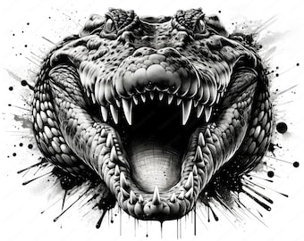 Fierce Ink Art Crocodile Clipart | Printable Designs (Digital Download)
