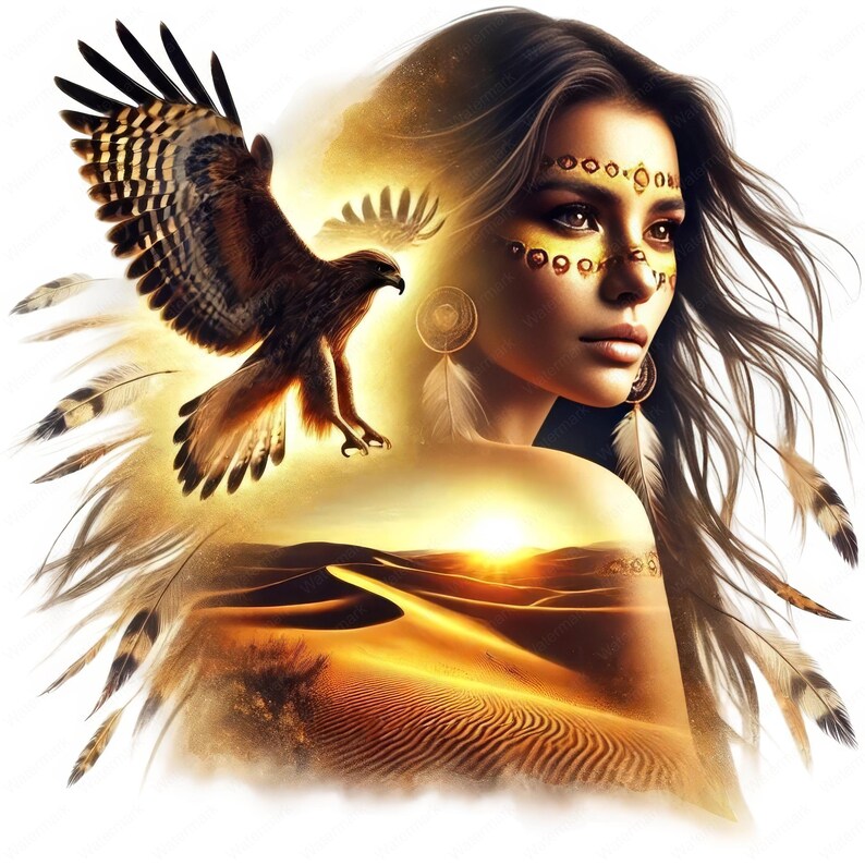 Native Spirit Clipart | Fantasy Dubbelexponering PNG-paket | Eterisk konst | Kommersiellt bruk bild 6