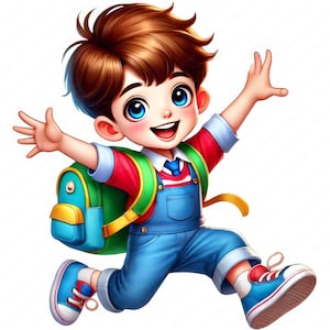 Zurück zu Schule Jungen Clipart | Bezauberndes Clipart-Bundle | 10 hochwertige Designs | Kinder Kunst | Drucksachen | Kommerzielle Nutzung
