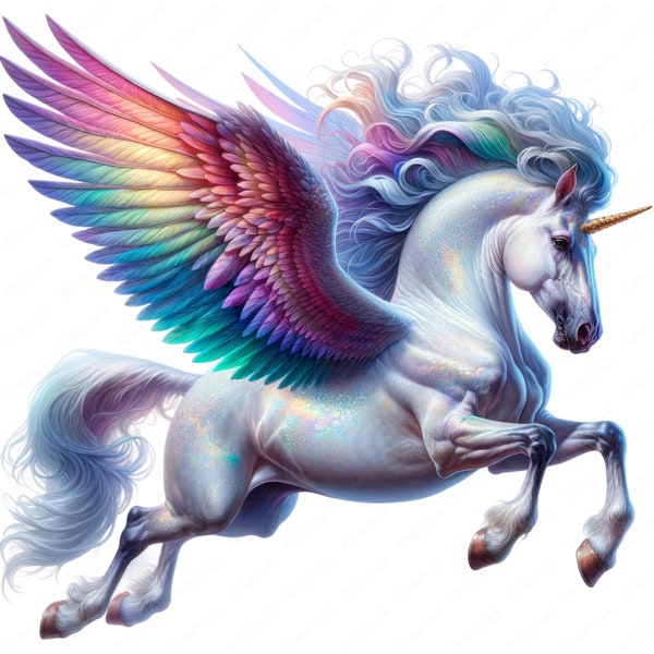 Flying Unicorn Clipart | Majestic Unicorn Clipart Bundle | 10 High-Quality Designs | Fantasy Art | Printables | Commercial Use