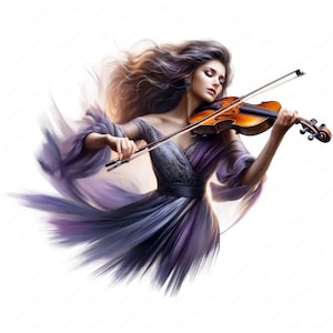 Clipart violoniste féminine | Lot de cliparts élégant joueur de violon | 10 modèles de haute qualité | Art musical | Imprimables | Utilisation commerciale