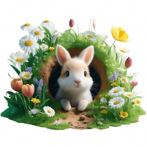 Clipart lapin de printemps | Lot de cliparts 3D animés lapin printanier | 10 modèles de haute qualité | Art de Pâques | Imprimables | Utilisation commerciale