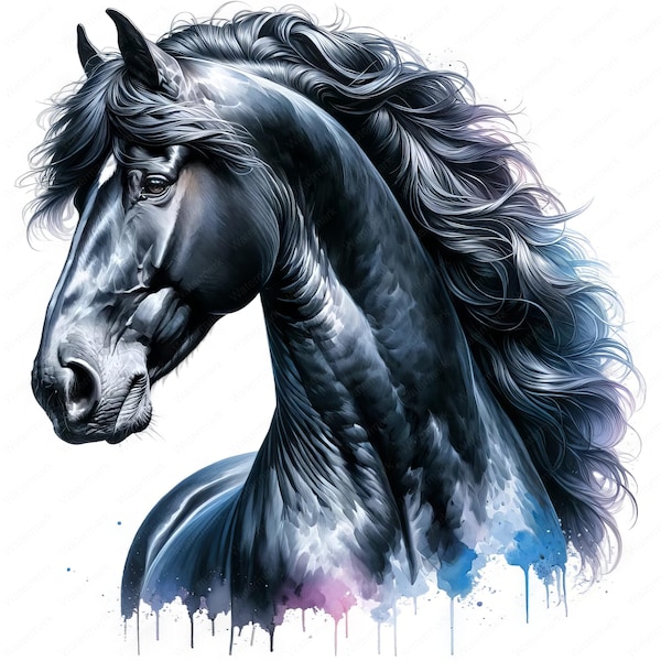 Clipart cheval frison | Lot de cliparts cheval frison élégant | 10 images de haute qualité | Oeuvres d'art sur les races de chevaux | Imprimables | Utilisation commerciale