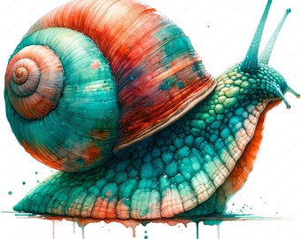 Vivid Watercolor Snail Clipart Bundle | Nature Art Printables (Digital Download)
